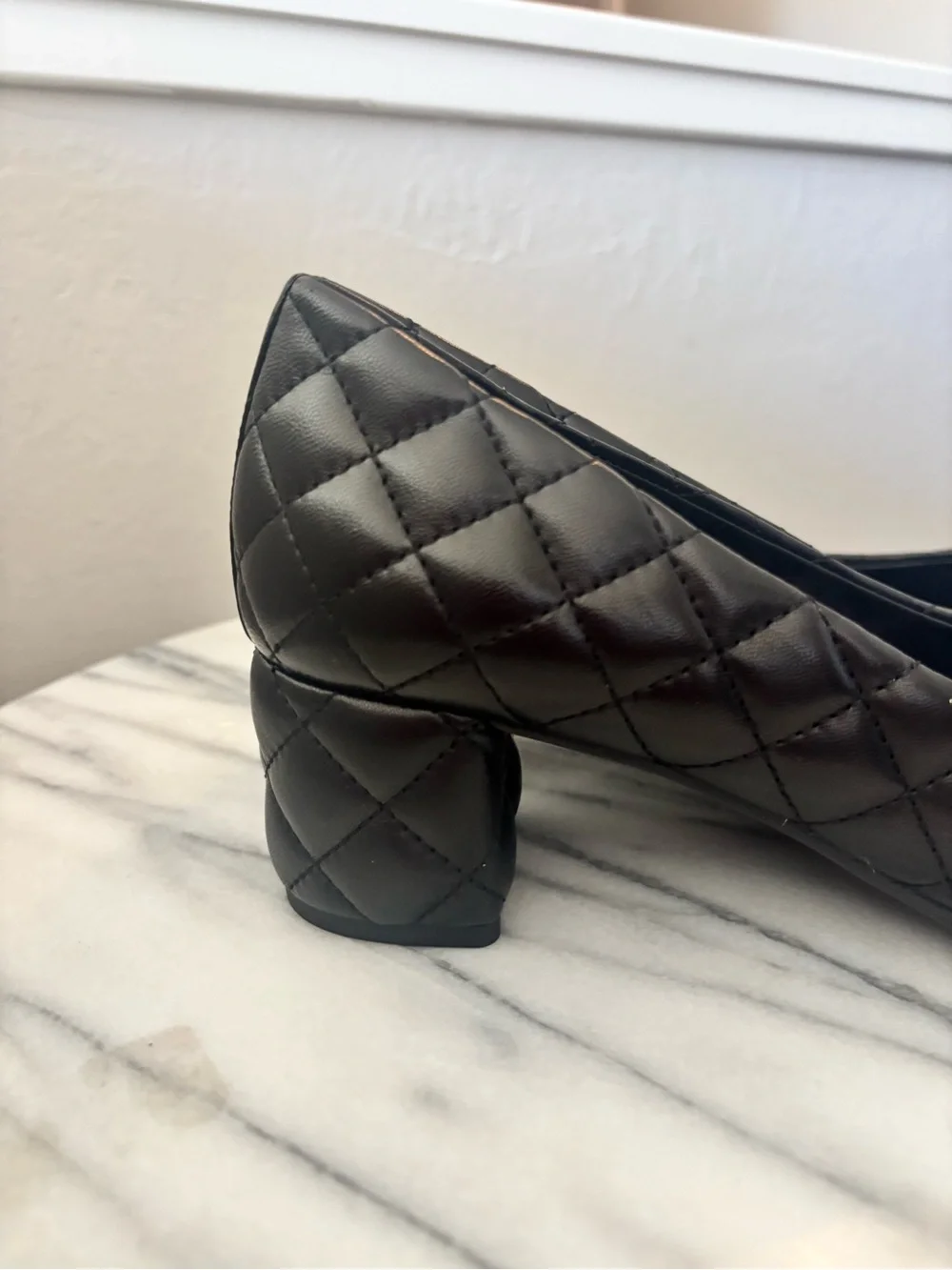 Tory Burch Quilted Black Patent Cap-Toe Block Heel Pump
